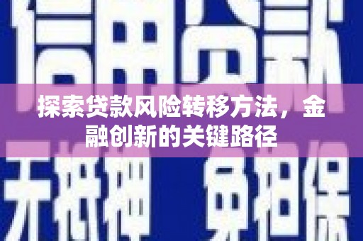 鄄城探索贷款风险转移方法，金融创新的关键路径